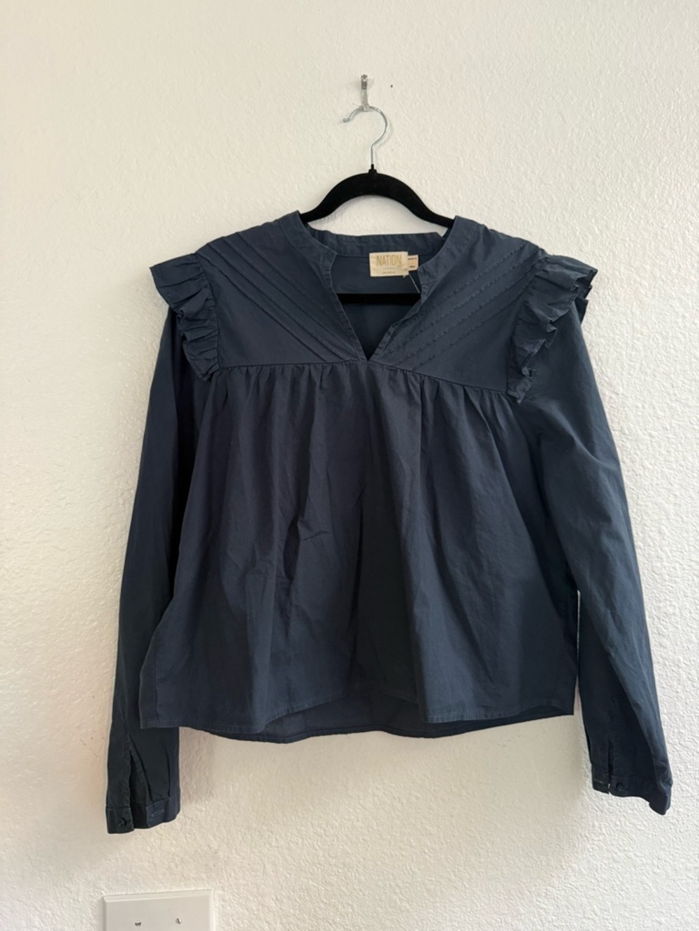 Nation LTD Women's Sz Medium Tilly Ruffle Long Sleeve Blouse Night Horizon Blue - Picture 5 of 6